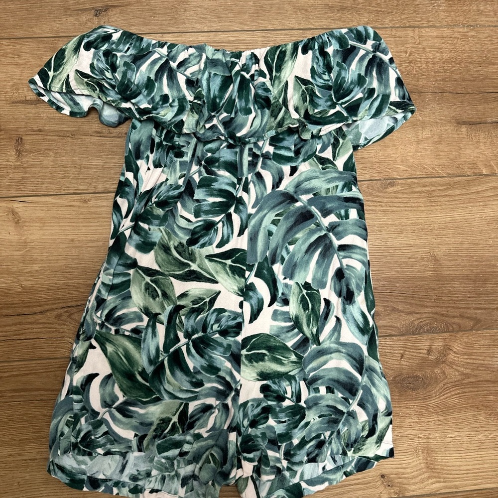 Olivaceous Green Leaf Print Romper